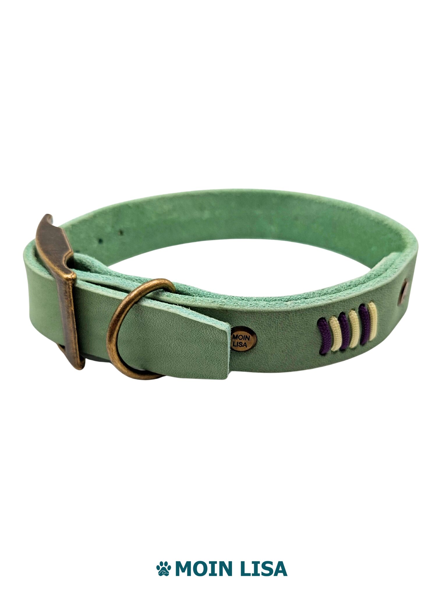 Set "Yuna" aus Halsband mit Doppelstegschnalle & einteiliger Umhängeleine aus Fettleder - Mint – Bild 7