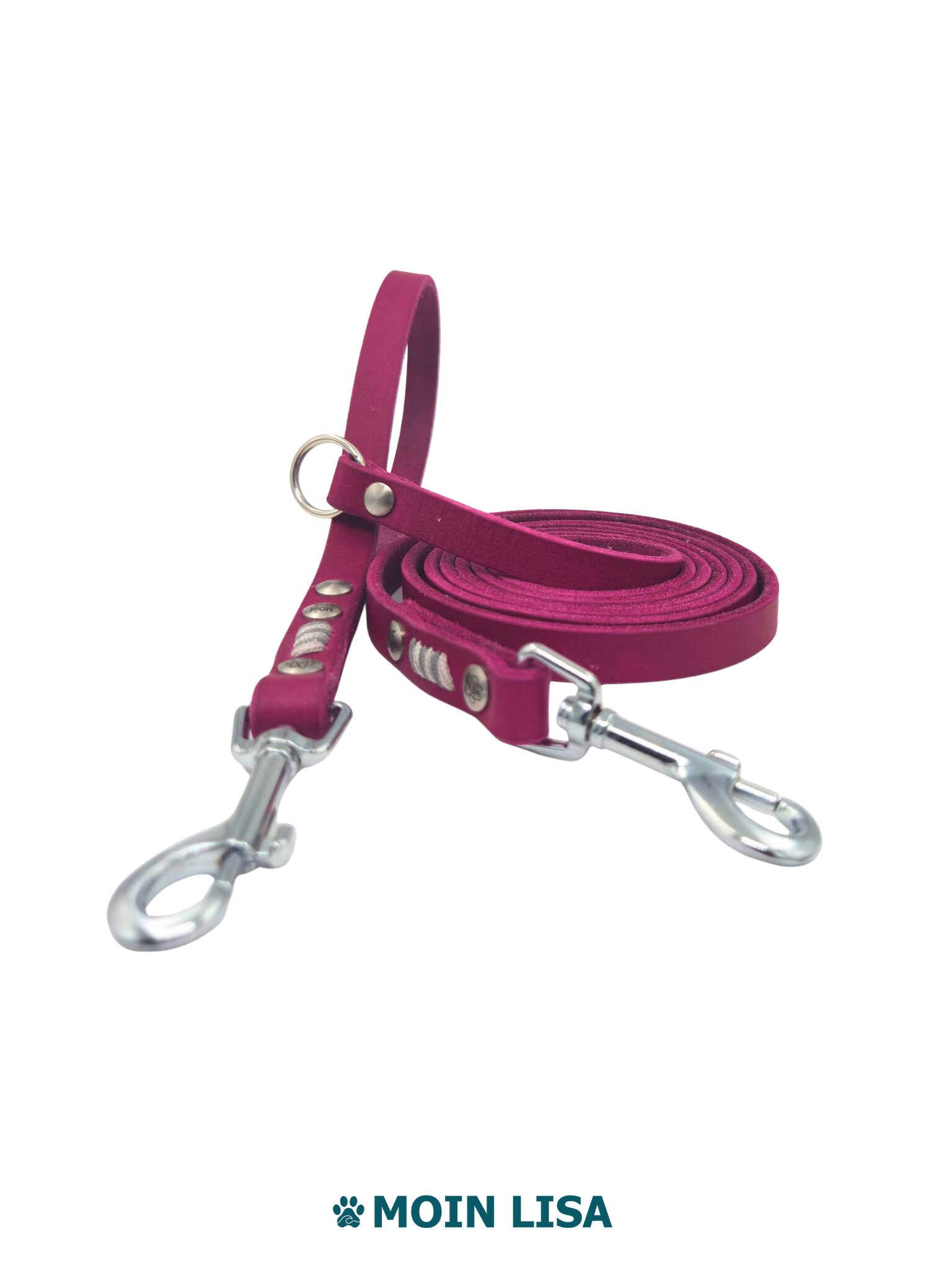 Hausleine mit abnehmbarer Handschlaufe aus Fettleder - Beere